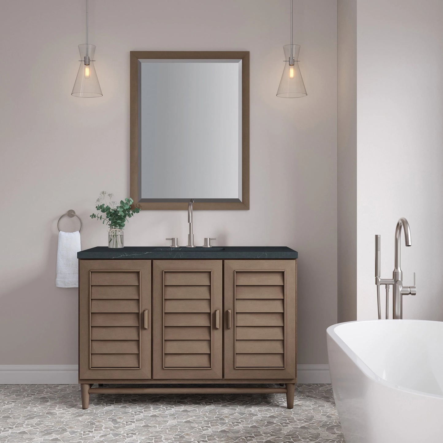 Portland 48" Single Vanity Whitewashed Walnut w/ 3 CM Charcoal Soapstone Silestone Top