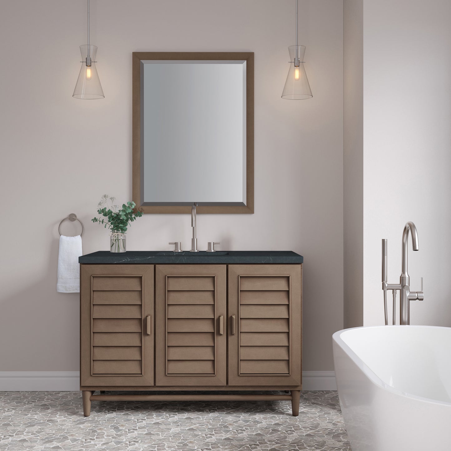 Renovate for Less Atlanta Portland 48" Single Vanity Whitewashed Walnut w/ 3 CM Charcoal Soapstone Silestone Top