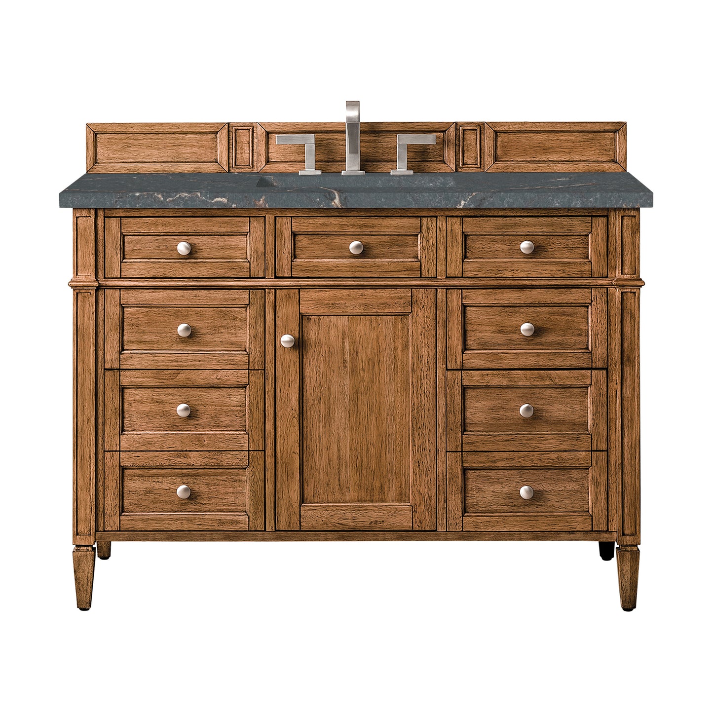 Renovate for Less Atlanta Brittany 48" Single Vanity, Saddle Brown w/ 3 CM Parisien Bleu Silestone Top w/FreePower Wireless Charger