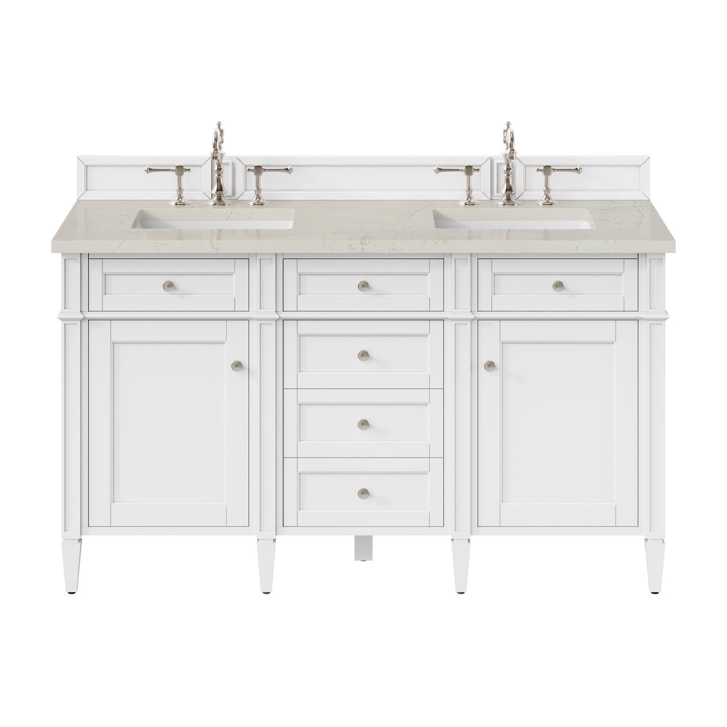 Renovate for Less Atlanta Brittany 60" Double Vanity in Bright White, w/ 3 CM Siberian Silestone Top w/FreePower Wireless Charger