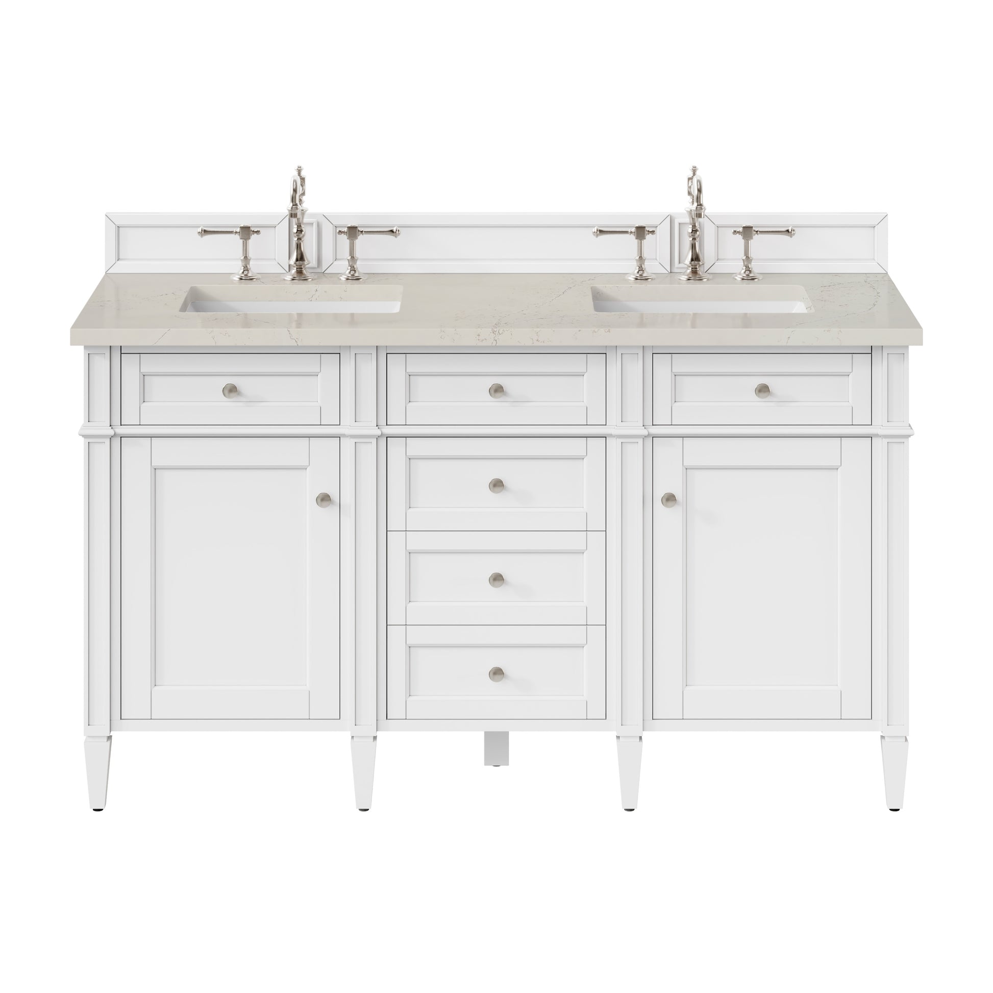 Renovate for Less Atlanta Brittany 60" Double Vanity in Bright White, w/ 3 CM Siberian Silestone Top w/FreePower Wireless Charger
