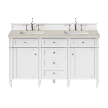 Renovate for Less Atlanta Brittany 60" Double Vanity in Bright White, w/ 3 CM Siberian Silestone Top w/FreePower Wireless Charger