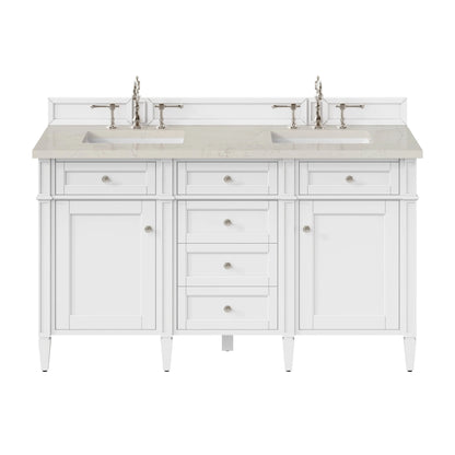 Brittany 60" Double Vanity in Bright White, w/ 3 CM Siberian Silestone Top w/FreePower Wireless Charger