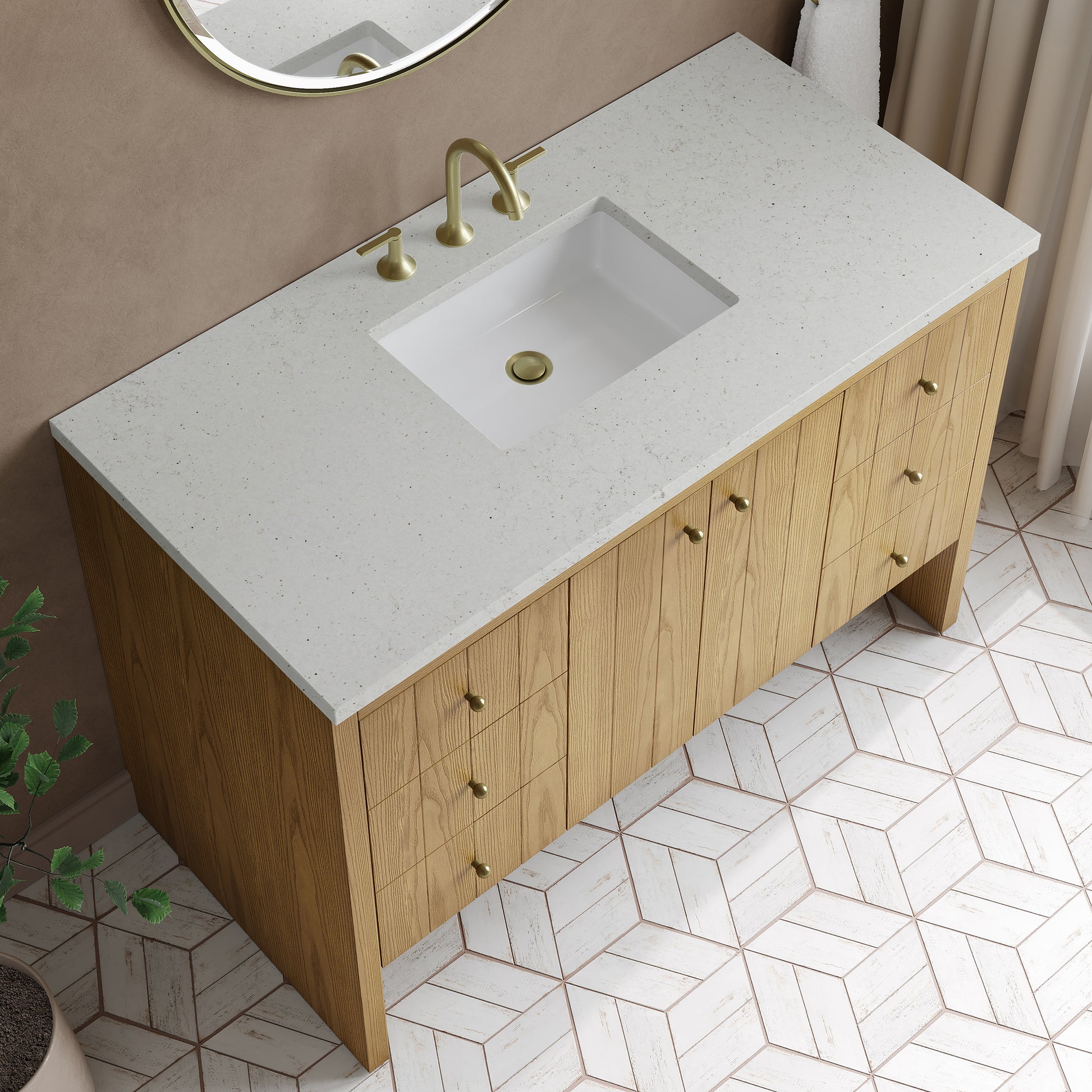 Renovate for Less Atlanta Hudson 48" Single Vanity, Light Natural Oak w/ 3 CM Lime Delight Top