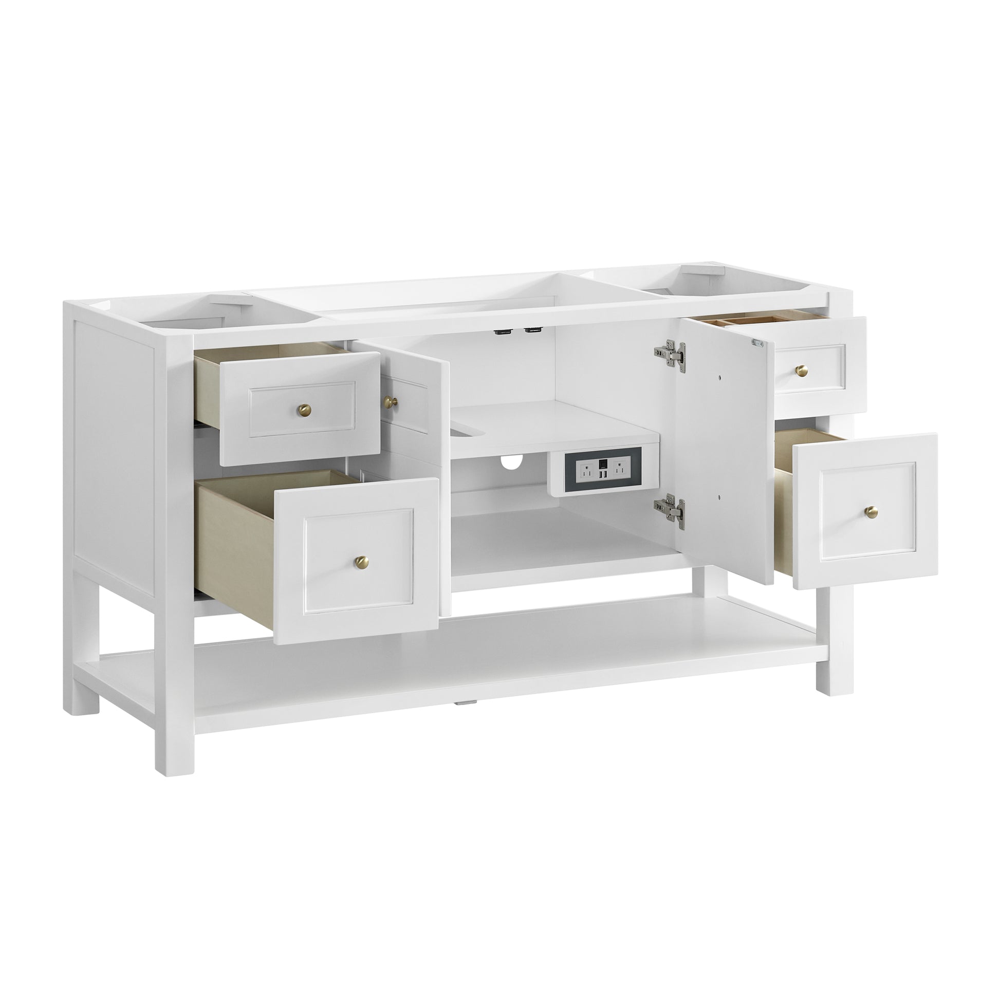 Renovate for Less Atlanta Breckenridge 60" Single Vanity, Bright White, w/ 3 CM Tajnar Eclos Top w/FreePower Wireless Charger