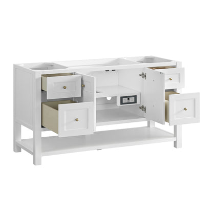 Renovate for Less Atlanta Breckenridge 60" Single Vanity Cabinet, Bright White w/ 3 CM Parisien Bleu Top w/ FreePower Wireless Charger