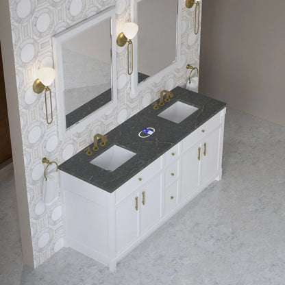 Bellshire 72" Double Vanity, Bright White w/ 3 CM Parisien Bleu Silestone Top w/FreePower Wireless Charger