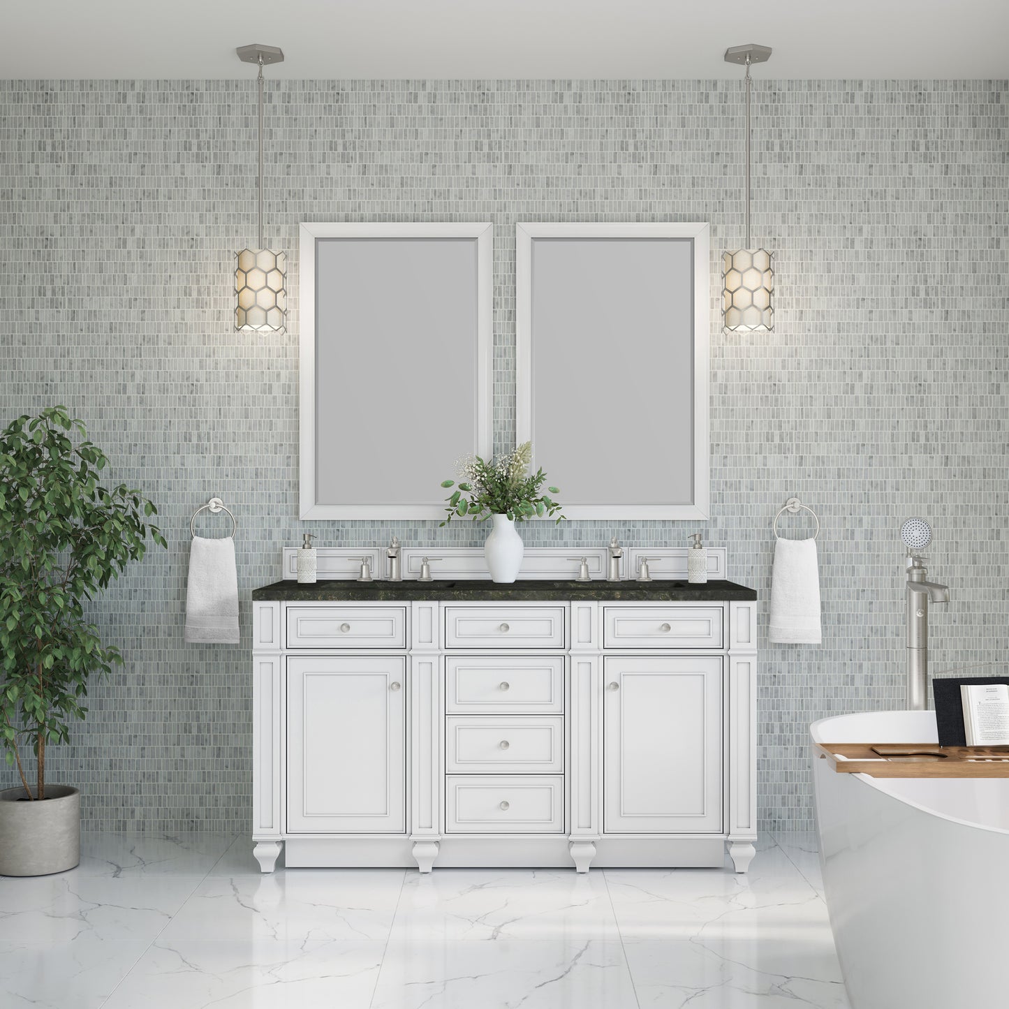 Renovate for Less Atlanta Bristol 60" Double Vanity, Bright White, w/ 3 CM Phantome Eclos Top