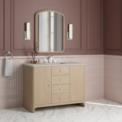 Renovate for Less Atlanta Gracyn 48" Single Vanity, Coastal Driftwood, w/ 3 CM Siberian Silestone Widespread Top