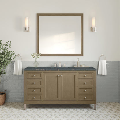 Renovate for Less Atlanta Chicago 60" Single Vanity, Walnut Whisper, w/ 3 CM Parisien Bleu Silestone® Top