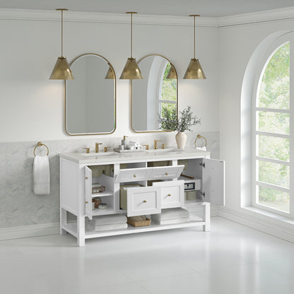 Renovate for Less Atlanta Breckenridge 60" Double Vanity, Bright White, w/ 3 CM Lime Delight Quartz Top