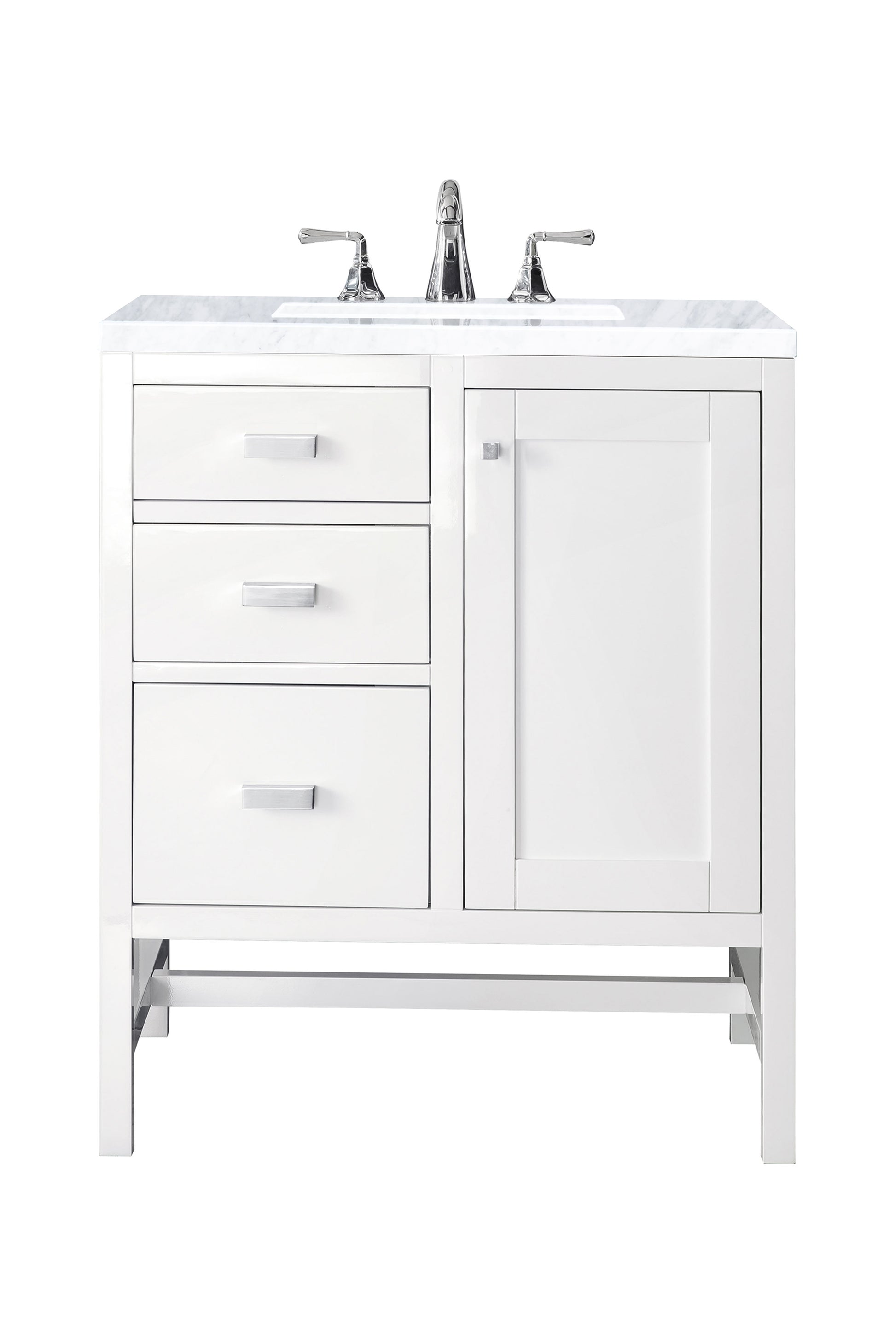 Renovate for Less Atlanta Addison 30" Single Vanity, Glossy White w/ 3 CM Carrara White Top