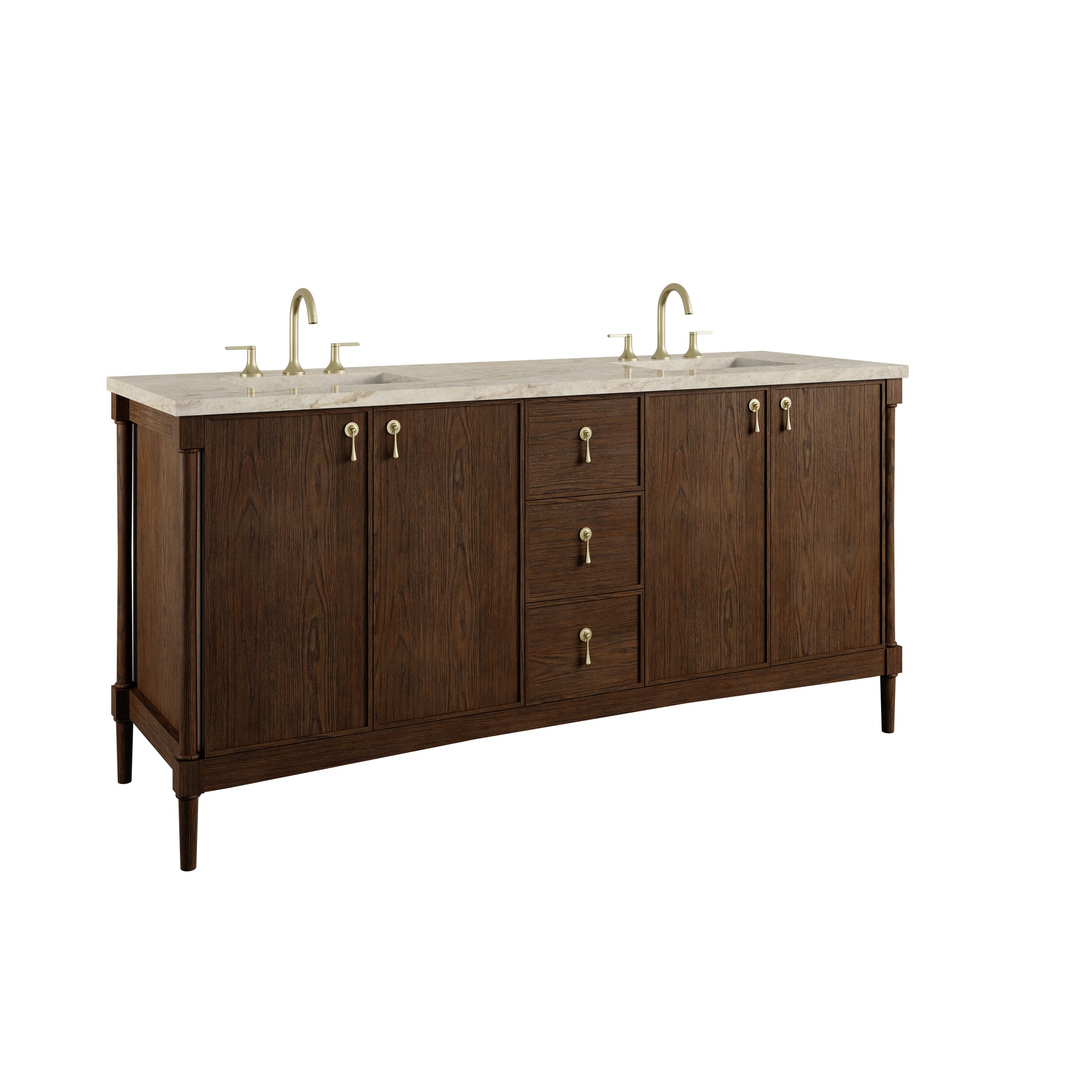 Renovate for Less Atlanta Kinnsden 72" Double Vanity, Sable Oak w/ 3 CM Tajnar Eclos Top