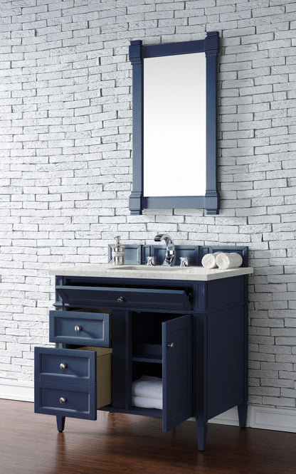Renovate for Less Atlanta Brittany 36" Single Vanity, Victory Blue w/ 3 CM Eternal Jasmine Pearl Silestone Top