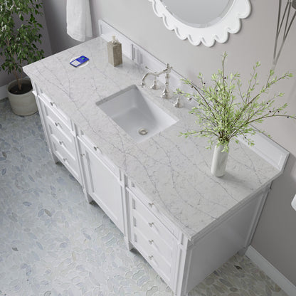 Renovate for Less Atlanta Brittany 60" Single Vanity, Bright White w/ 3 CM Eternal Jasmine Pearl Silestone Top w/FreePower Wireless Charger