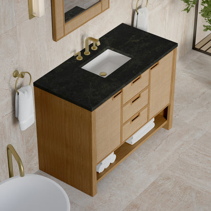 Renovate for Less Atlanta Solene 48" Single Vanity, Seaside Oak, w/ 3 CM Phantome Eclos Top