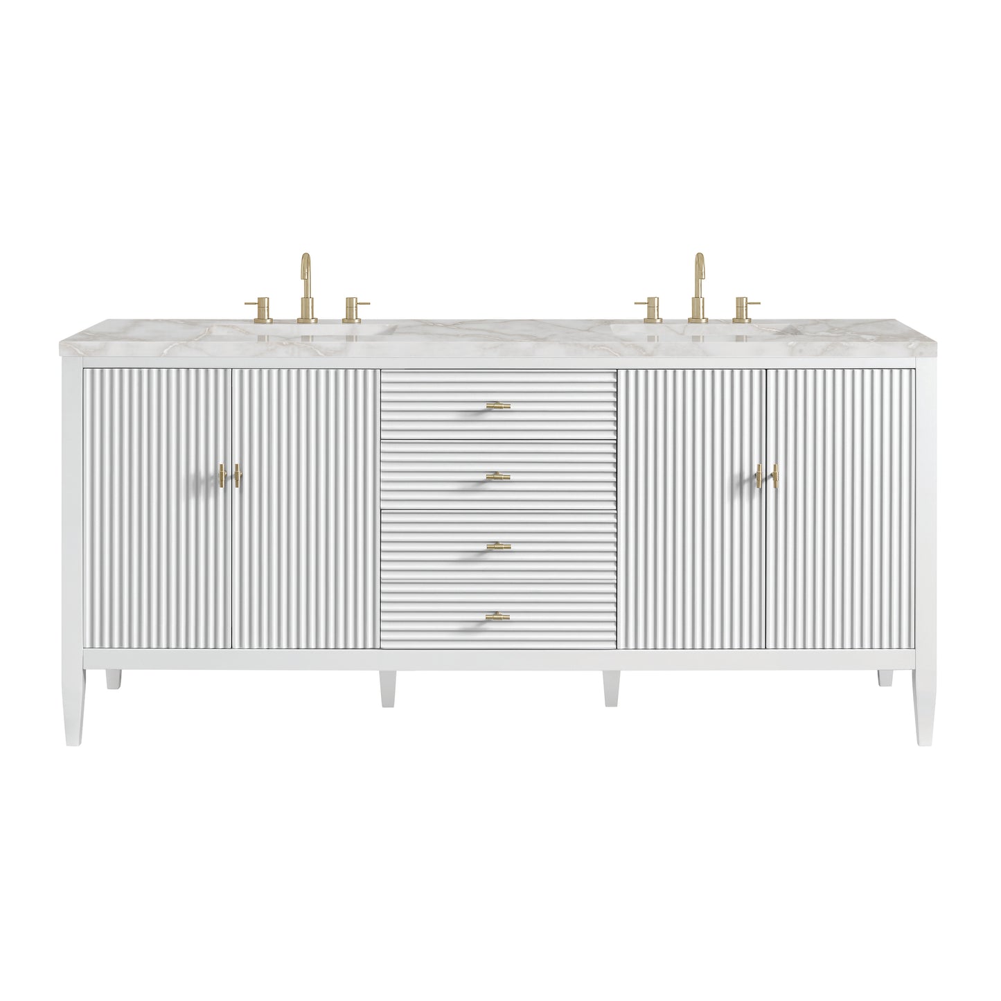 Renovate for Less Atlanta Myrrin 72" Double Vanity, Bright White w/ 3 CM Victorian Silver Silestone Top w/FreePower Wireless Charger