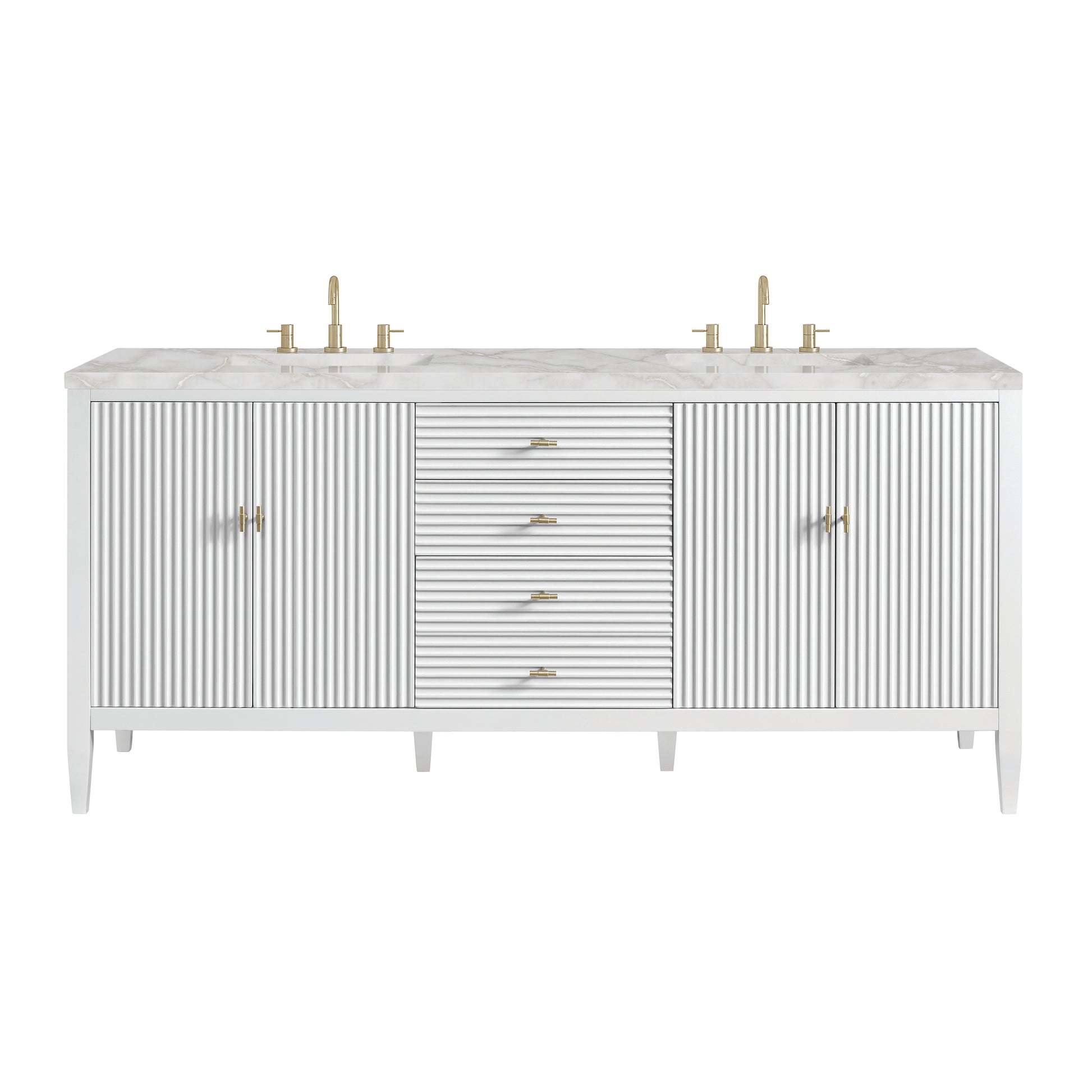 Renovate for Less Atlanta Myrrin 72" Double Vanity, Bright White w/ 3 CM Victorian Silver Silestone Top w/FreePower Wireless Charger