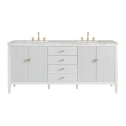 Renovate for Less Atlanta Myrrin 72" Double Vanity, Bright White w/ 3 CM Victorian Silver Silestone Top w/FreePower Wireless Charger
