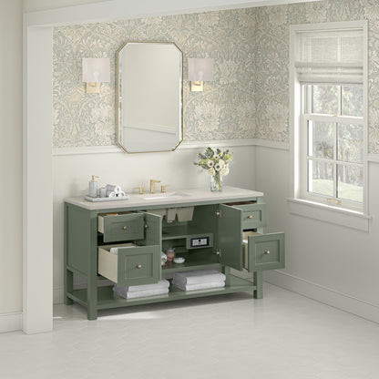 Renovate for Less Atlanta Breckenridge 60" Single Vanity, Smokey Celadon, w/ 3 CM Siberian Silestone Top w/FreePower Wireless Charger