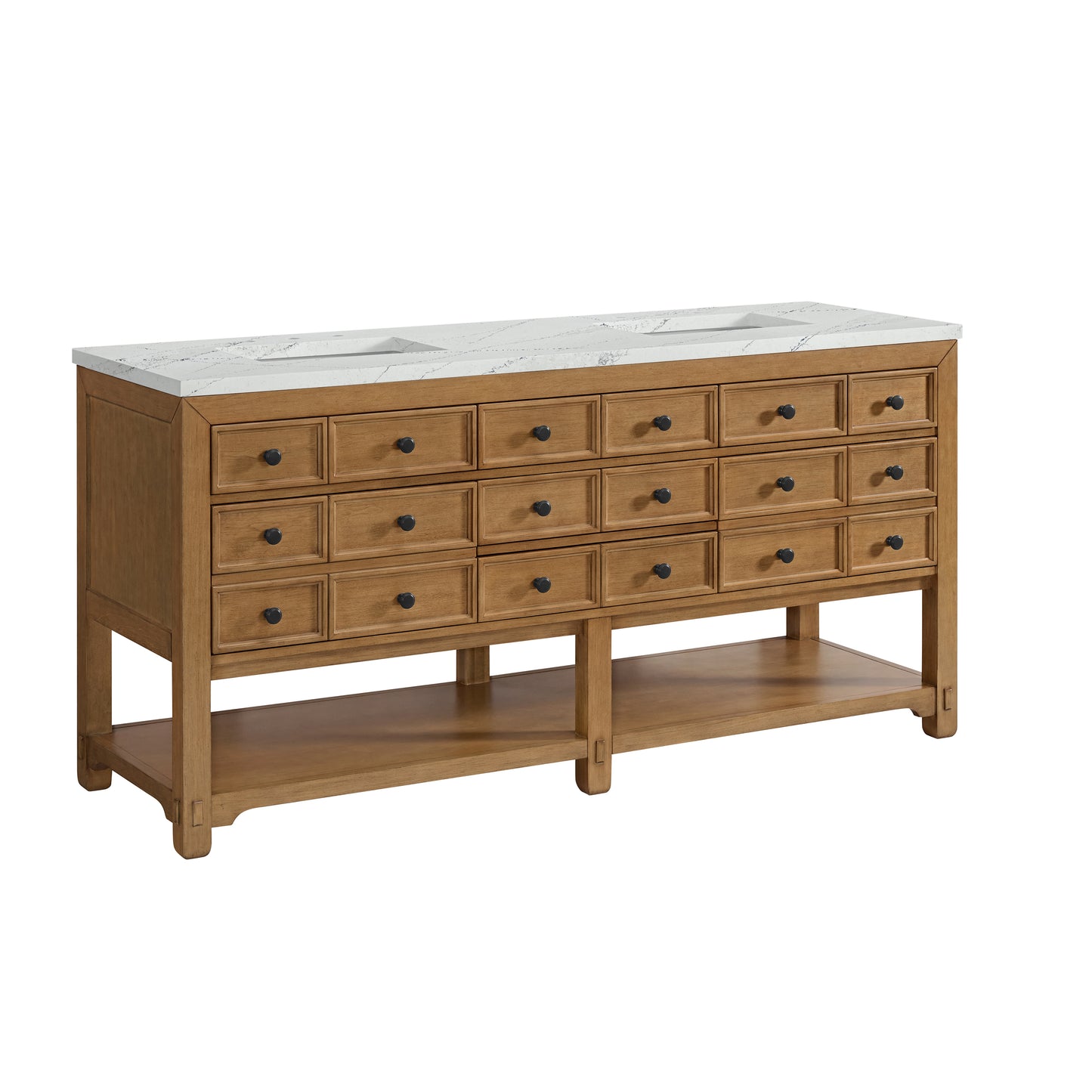Renovate for Less Atlanta Malibu 72" Double Vanity, Amber Birch w/ 3 CM Ethereal Noctis Top