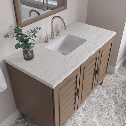 Renovate for Less Atlanta Portland 48" Single Vanity Whitewashed Walnut w/ 3 CM Eternal Jasmine Pearl Silestone Top w/FreePower Wireless Charger