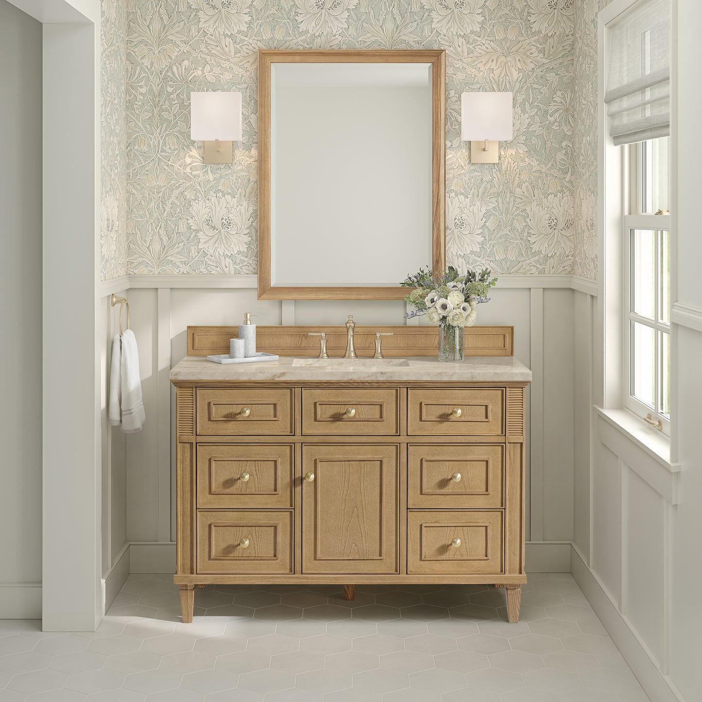 Renovate for Less Atlanta Lorelai 48" Single Vanity, Light Natural Oak, w/ 3 CM Tajnar Eclos Top