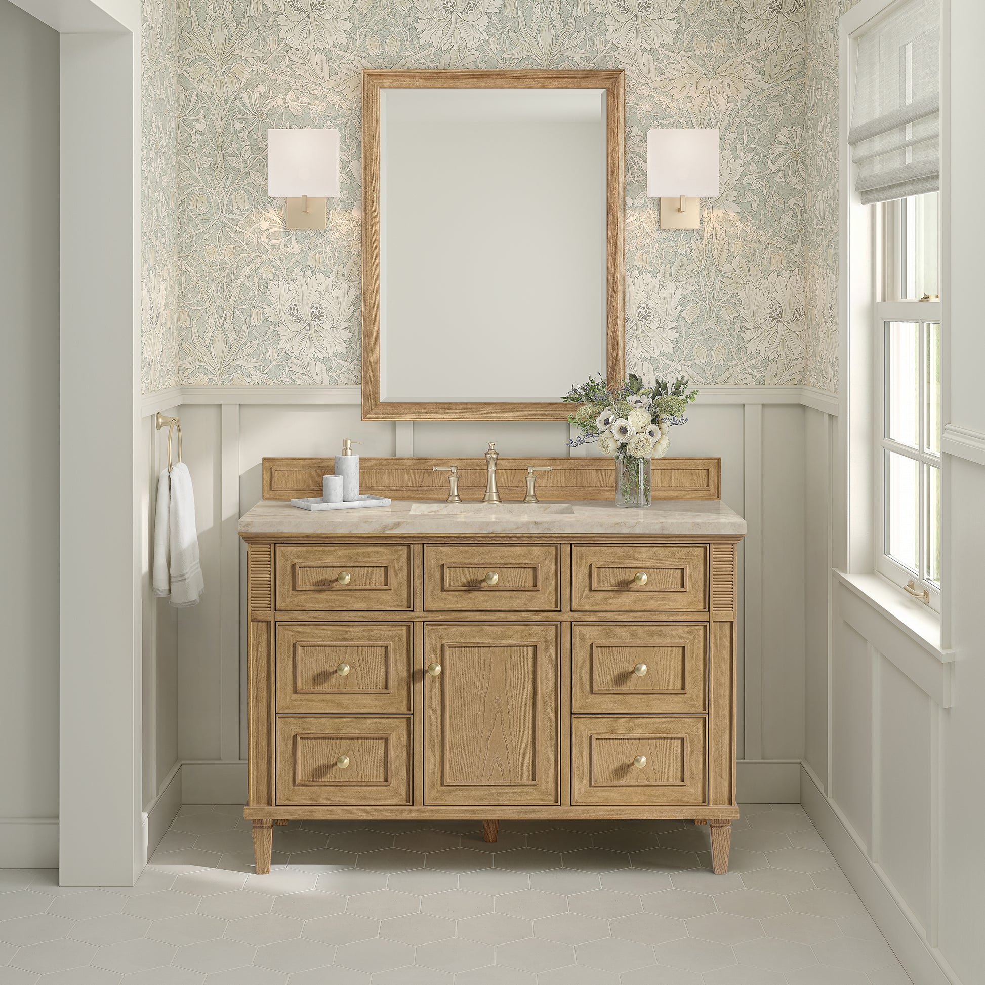 Renovate for Less Atlanta Lorelai 48" Single Vanity, Light Natural Oak, w/ 3 CM Tajnar Eclos Top