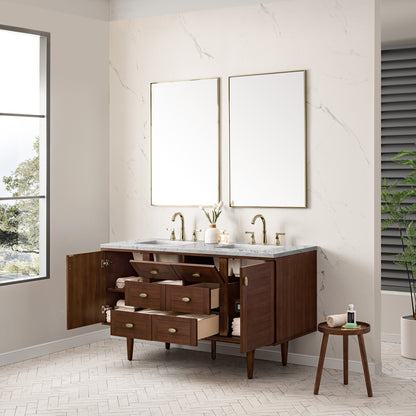 Renovate for Less Atlanta Amberly 60" Double Vanity, Mid-Century Walnut w/ 3 CM Eternal Jasmine Pearl Top