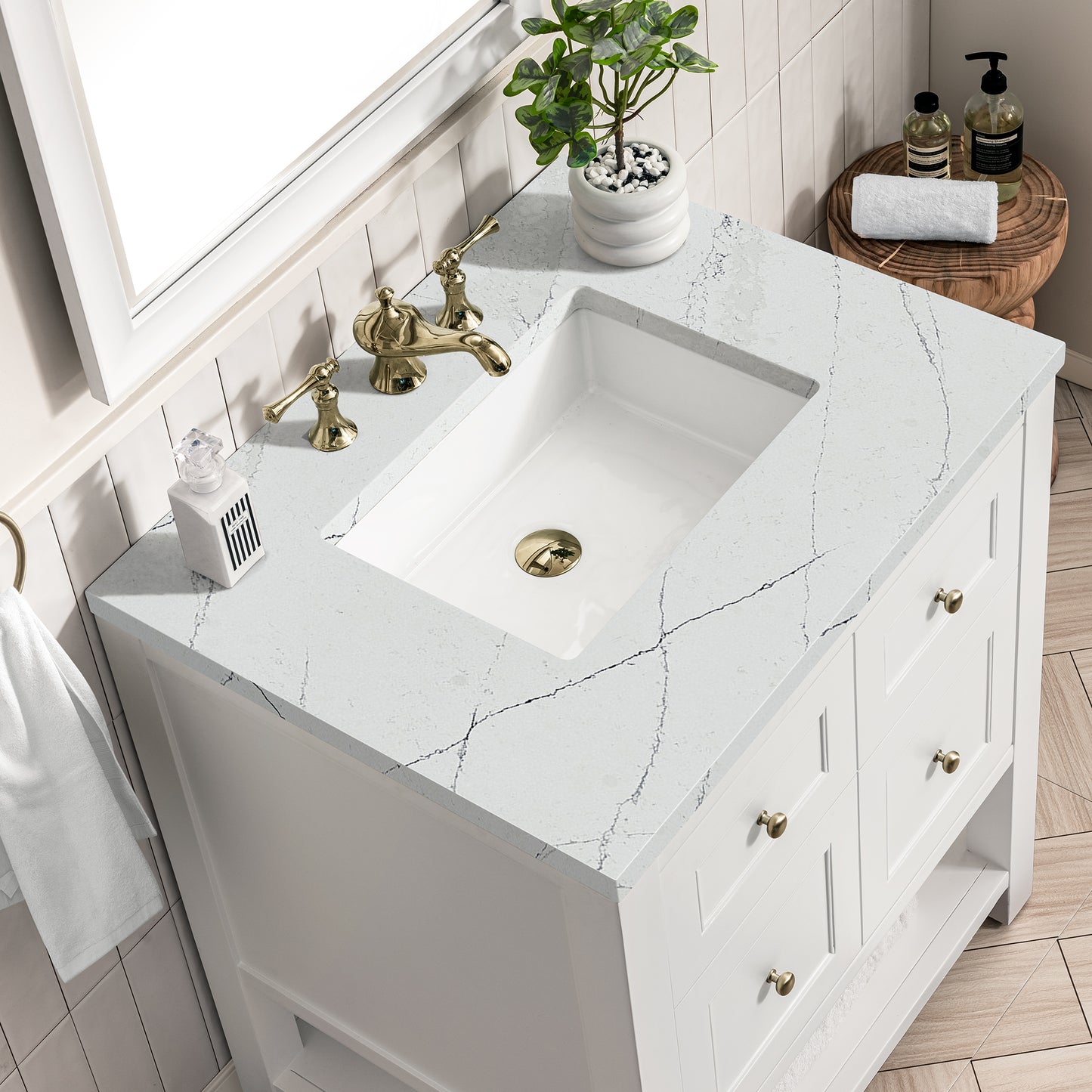 Renovate for Less Atlanta Breckenridge 30" Single Vanity, Bright White w/ 3 CM Ethereal Noctis Top