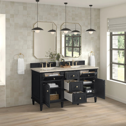 Lorelai 60" Double Vanity, Black Onyx, w/ 3 CM Tajnar Eclos Top w/FreePower Wireless Charger