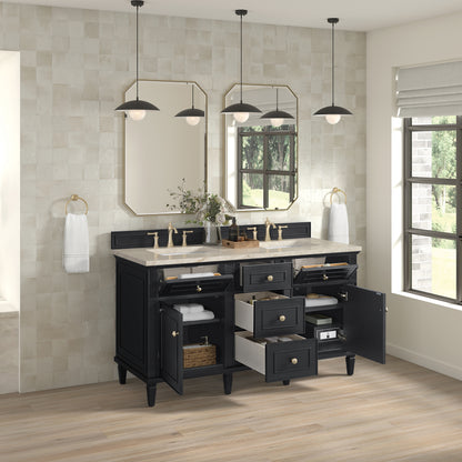 Renovate for Less Atlanta Lorelai 60" Double Vanity, Black Onyx, w/ 3 CM Tajnar Eclos Top w/FreePower Wireless Charger