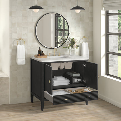Renovate for Less Atlanta Myrrin 36" Vanity, Carbon Oak w/ 3 CM Lime Delight Silestone Top