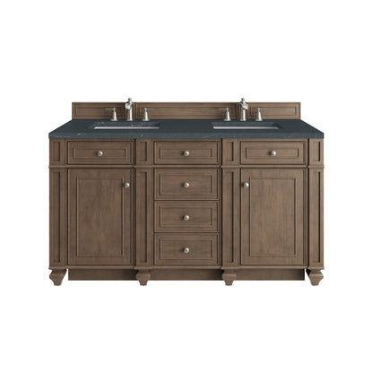 Renovate for Less Atlanta Bristol 60" Double Vanity, Whitewashed Walnut w/ 3 CM Charcoal Soapstone Silestone Top