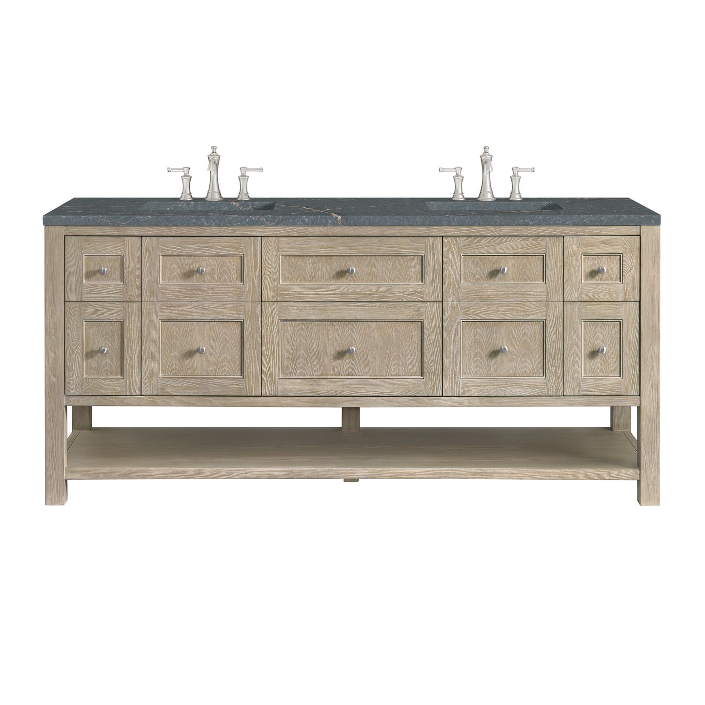 Renovate for Less Atlanta Breckenridge 72" Double Vanity, Whitewashed Oak w/ 3 CM Parisien Bleu Silestone Top