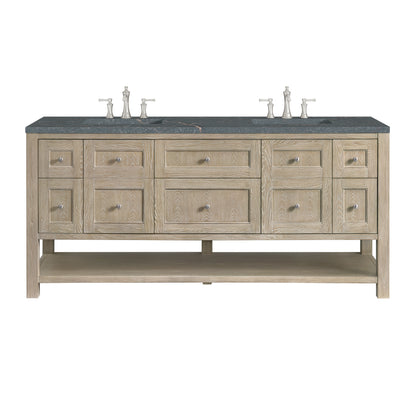 Renovate for Less Atlanta Breckenridge 72" Double Vanity, Whitewashed Oak w/ 3 CM Parisien Bleu Silestone Top