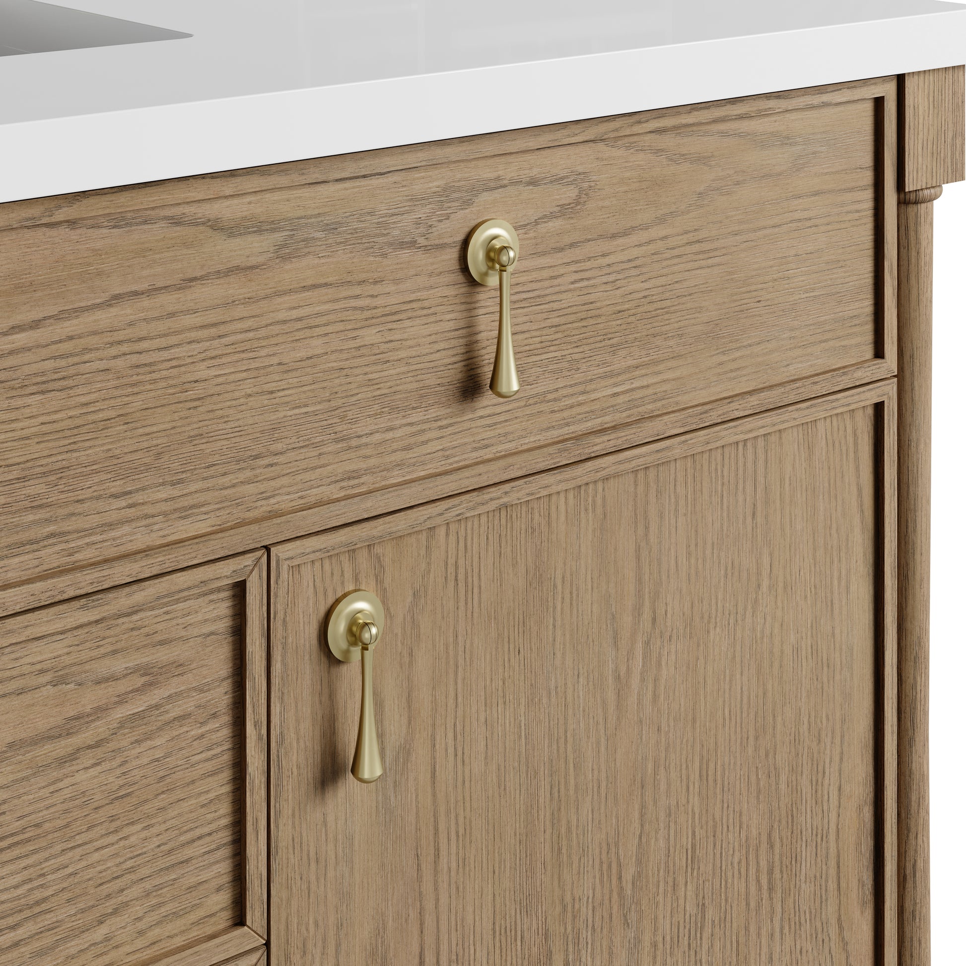 Renovate for Less Atlanta Kinnsden 48" Single Vanity, Weathered Oak w/ 3 CM Tajnar Eclos Top w/FreePower Wireless Charger