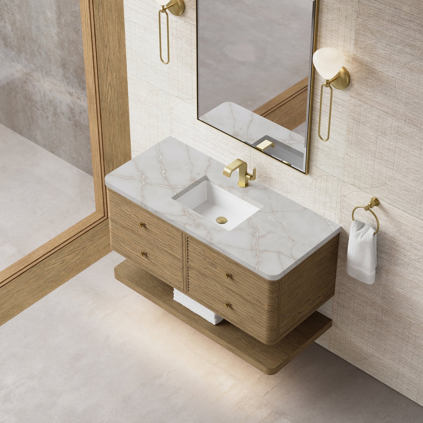 Renovate for Less Atlanta Allamari 48" Single Vanity, Dune Mist w/ 3 CM Victorian Silver Silestone Top