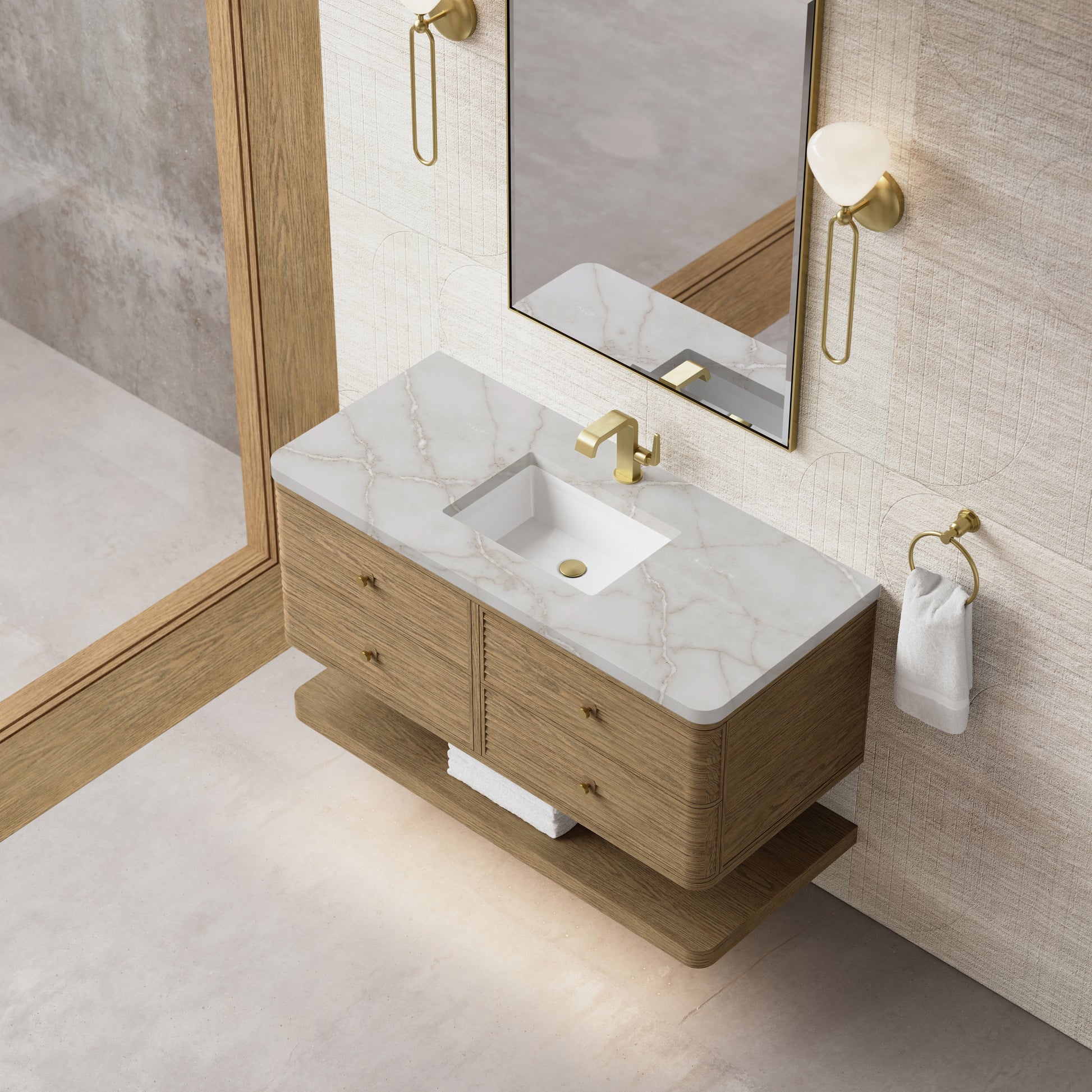 Renovate for Less Atlanta Allamari 48" Single Vanity, Dune Mist w/ 3 CM Victorian Silver Silestone Top