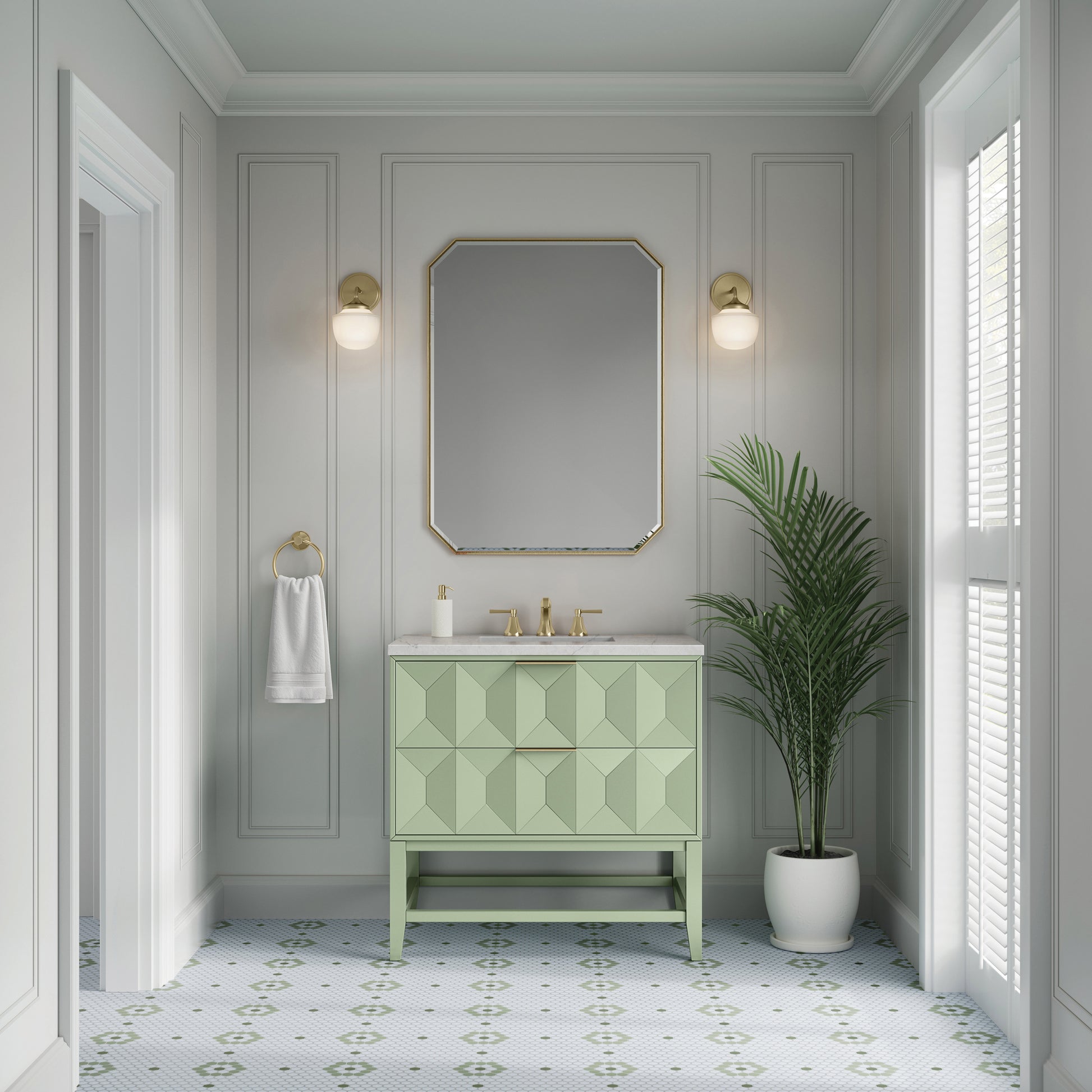Renovate for Less Atlanta Emmeline 36" Single Vanity, Pistachio w/ 3 CM Eternal Jasmine Pearl Top