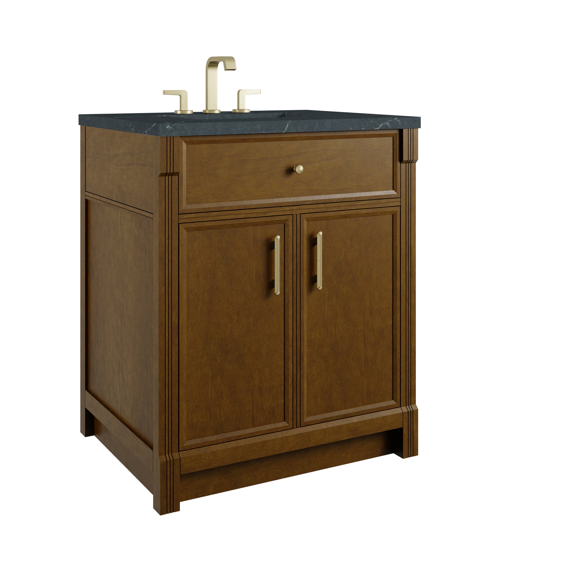Renovate for Less Atlanta Bellshire 30" Single Vanity, Honey Oak w/ 3 CM Ethereal Noctis Silestone Top