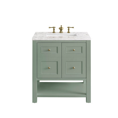 Renovate for Less Atlanta Breckenridge 30" Single Vanity, Smokey Celadon w/ 3 CM Eternal Jasmine Pearl Top