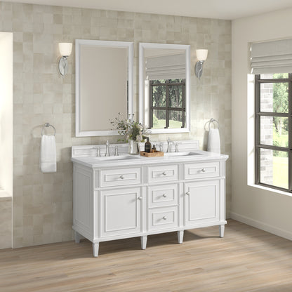 Renovate for Less Atlanta Lorelai 60" Double Vanity, Bright White w/ 3 CM White Zeus Silestone Top