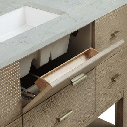 Renovate for Less Atlanta Lucian 48" Single Vanity, Pebble Oak w/ 3 CM Victorian Silver Silestone Top