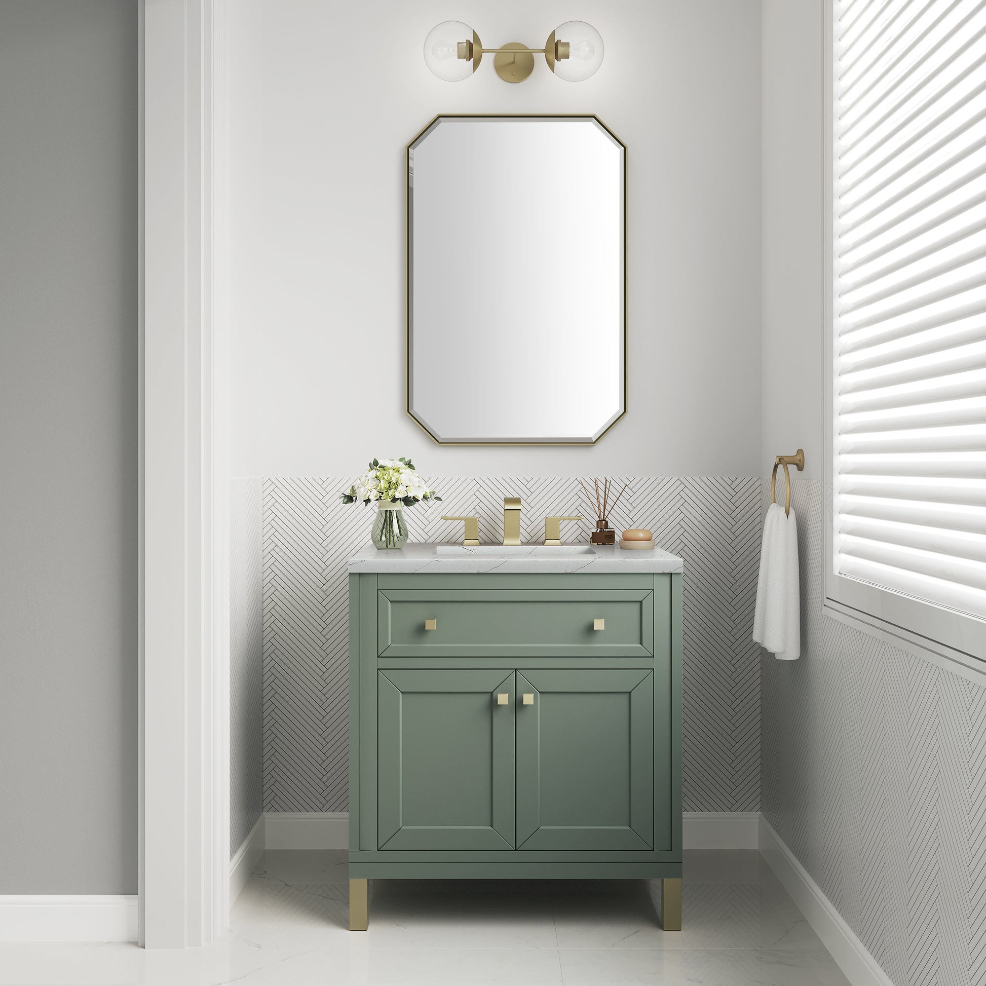 Renovate for Less Atlanta Chicago 30" Single Vanity, Smokey Celadon, w/ 3 CM Ethereal Noctis Silestone® Top