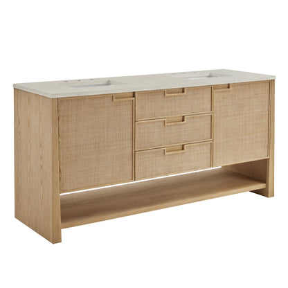 Renovate for Less Atlanta Solene 72" Double Vanity, Seaside Oak, w/ 3 CM Siberian Silestone Top w/FreePower Wireless Charger