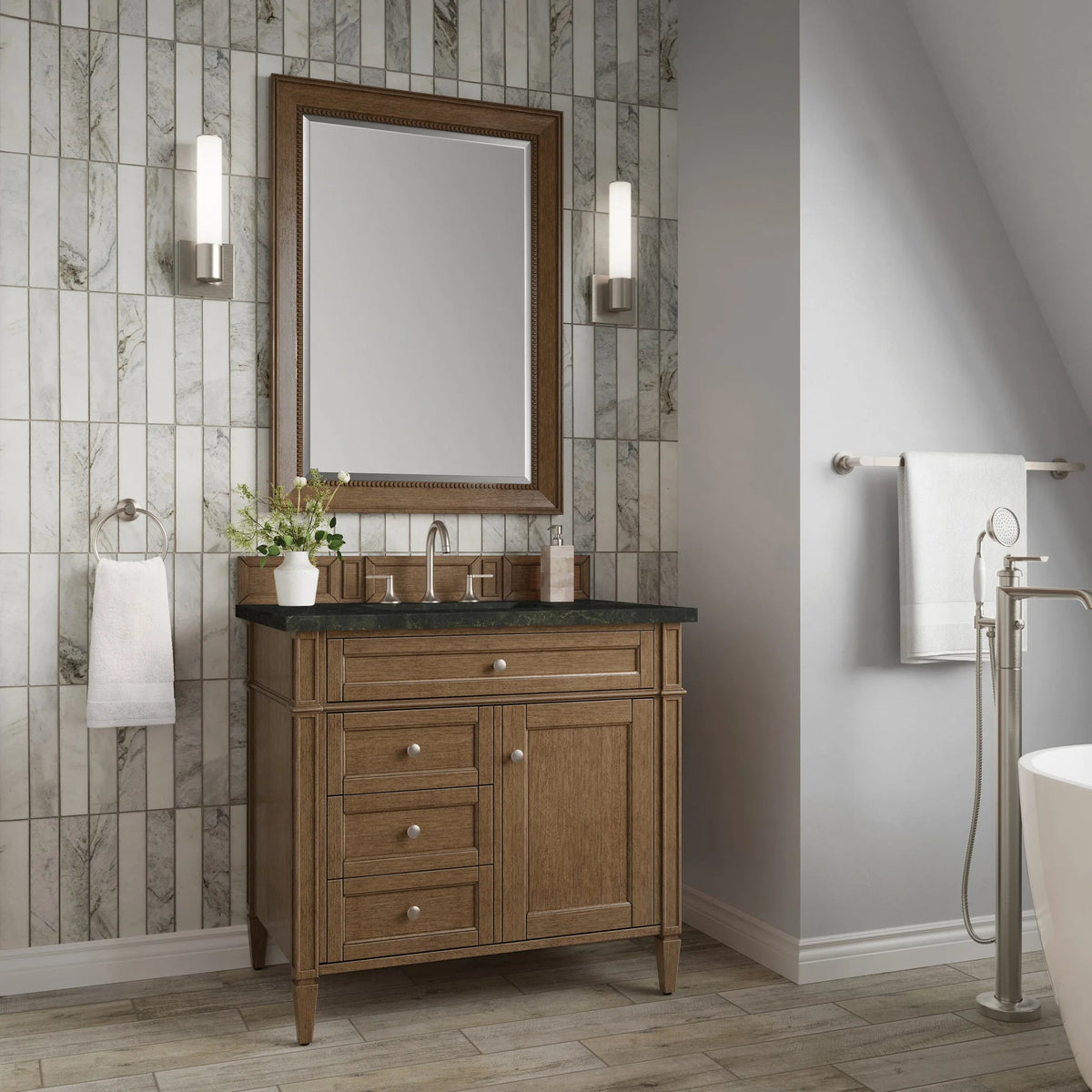 Brittany 36" Single Vanity, Saddle Brown, w/ 3 CM Phantome Eclos Top