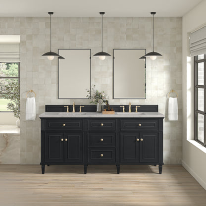 Renovate for Less Atlanta Lorelai 72" Double Vanity, Black Onyx w/ 3 CM Eternal Jasmine Pearl Silestone Top w/FreePower Wireless Charger