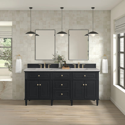 Lorelai 72" Double Vanity, Black Onyx w/ 3 CM Eternal Jasmine Pearl Silestone Top w/FreePower Wireless Charger