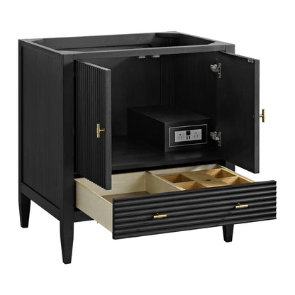 Renovate for Less Atlanta Myrrin 30" Single Vanity, Carbon Oak w/ 3 CM Eternal Jasmine Pearl Silestone Top